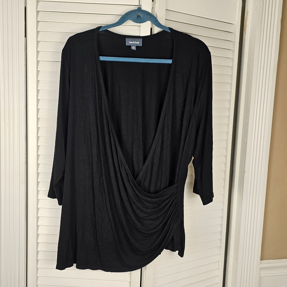 Modcloth Womens‎ Black Faux Wrap Top Blouse 3X